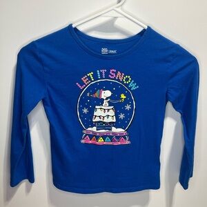 Peanuts Girls 6 Snoopy Let it Snow Winter Long Sleeve Tee Snow Globe Graphic